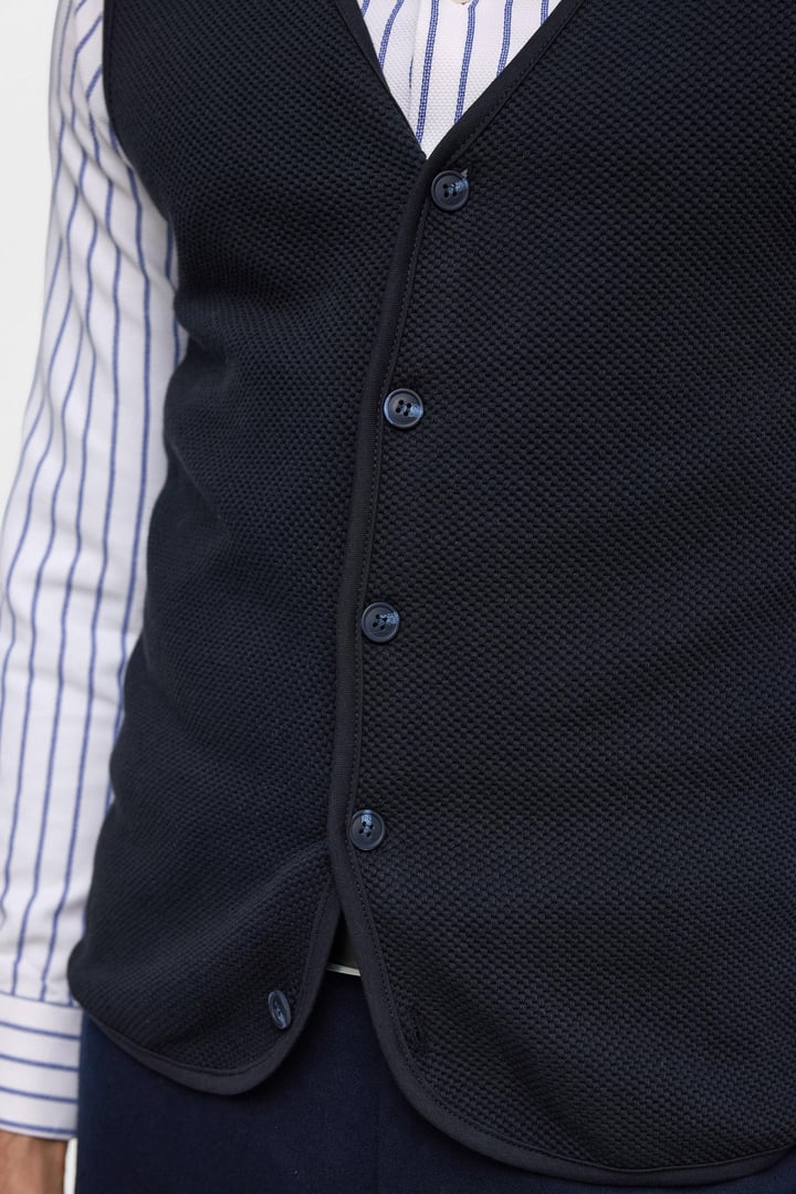 Lacivert Regular Kapitone V Yaka Örme Yelek