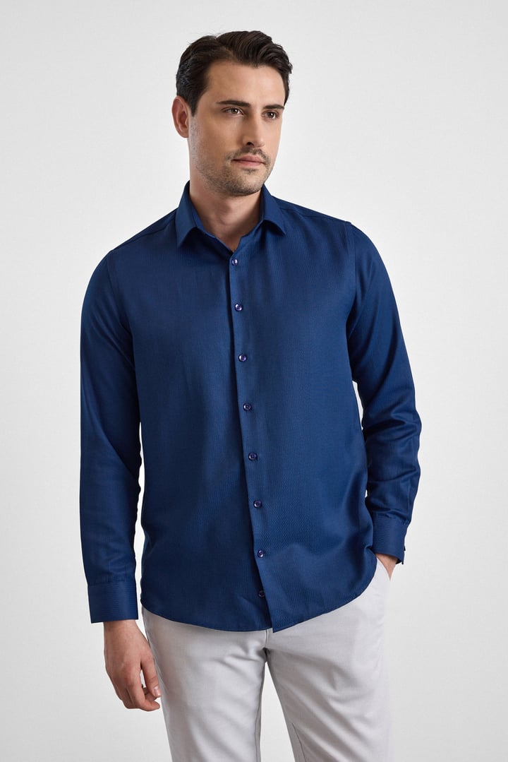 Lacivert Regular Klasik Yaka Casual Gömlek