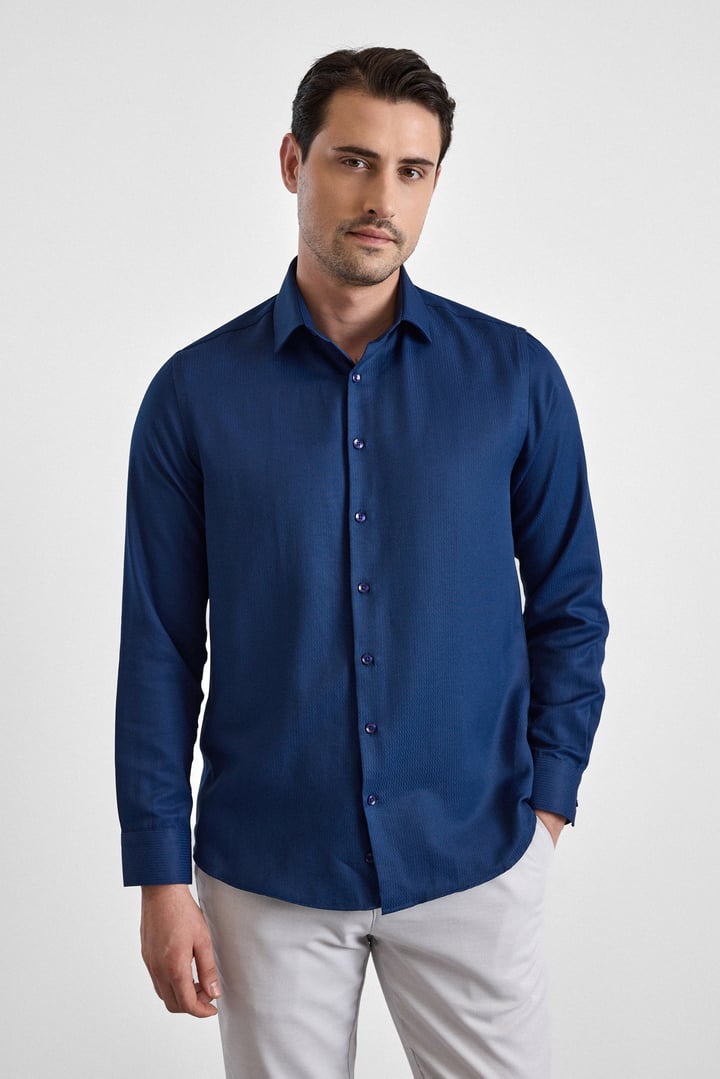 Lacivert Regular Klasik Yaka Casual Gömlek