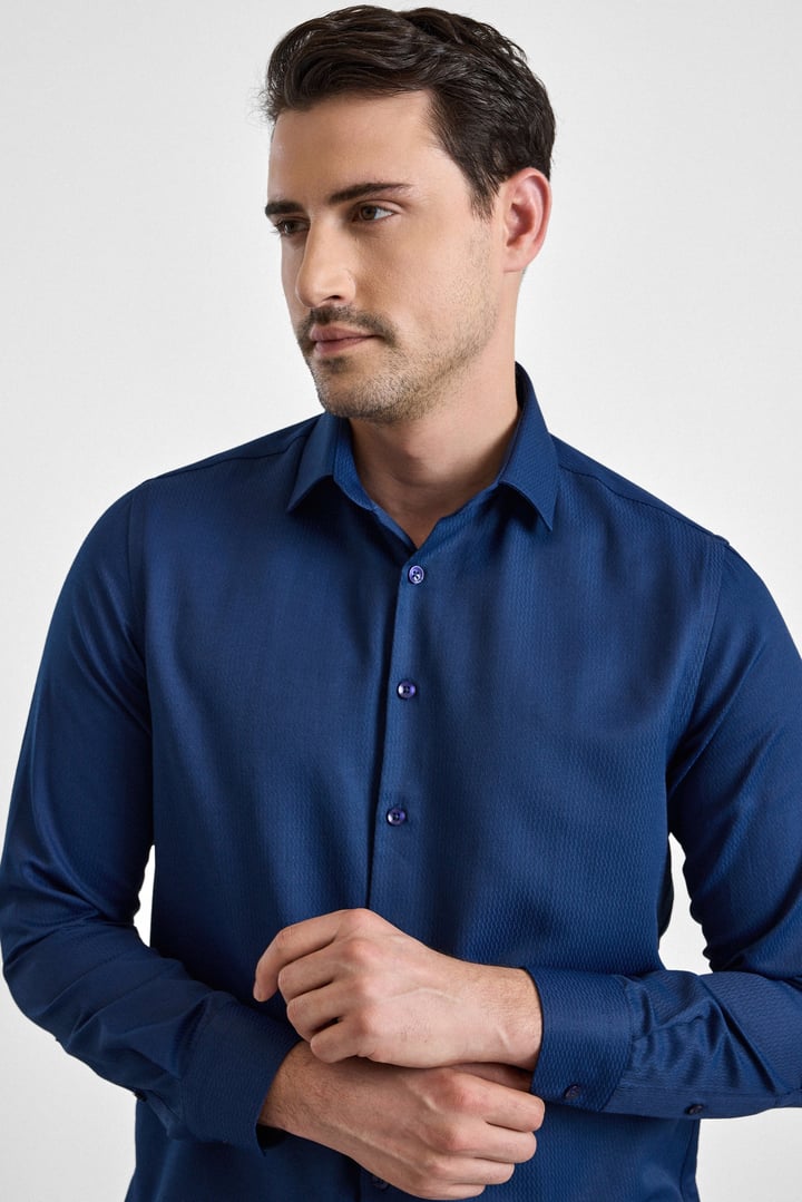 Lacivert Regular Klasik Yaka Casual Gömlek