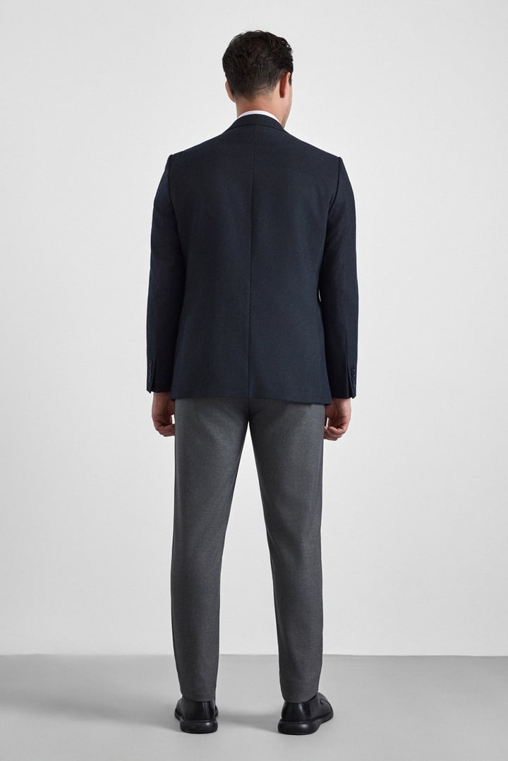 Lacivert Regular Mono Yaka Torba Cep 6 Drop Klasik Ceket