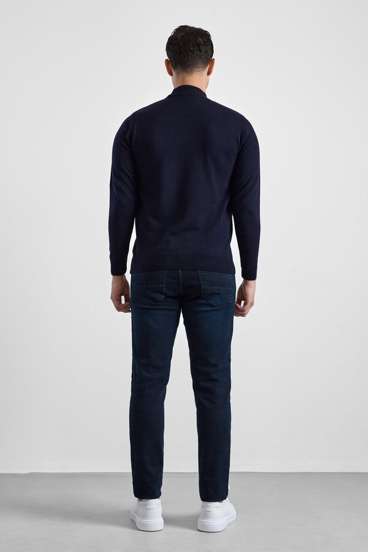 Lacivert Regular Yarım Balıkçı Yaka Kazak