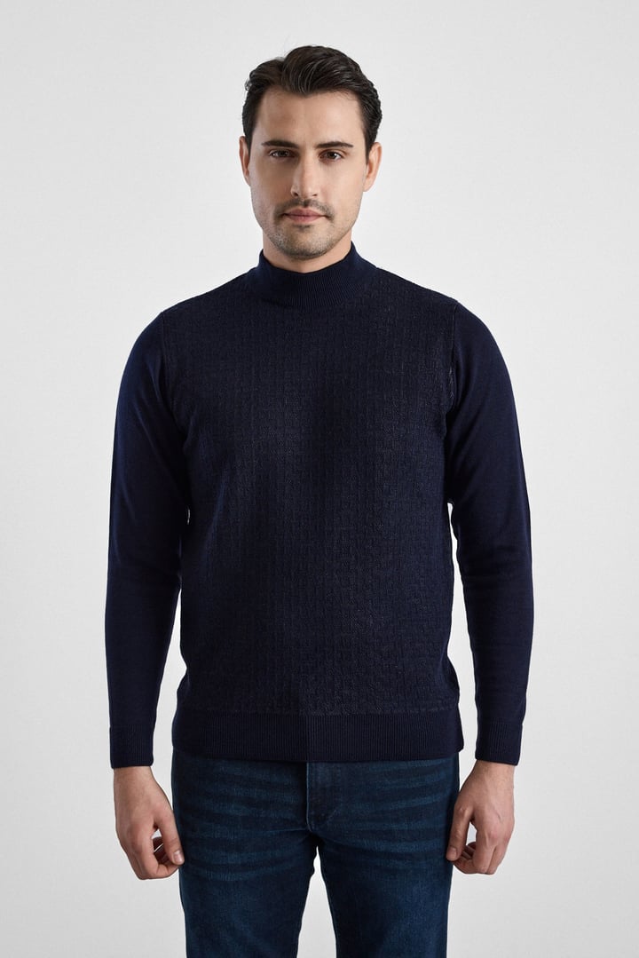 Lacivert Regular Yarım Balıkçı Yaka Kazak