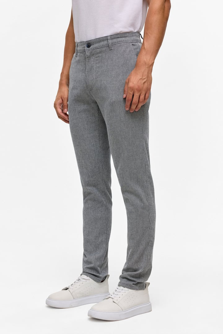 Lacivert Slim Armürlü Kanvas Pantolon