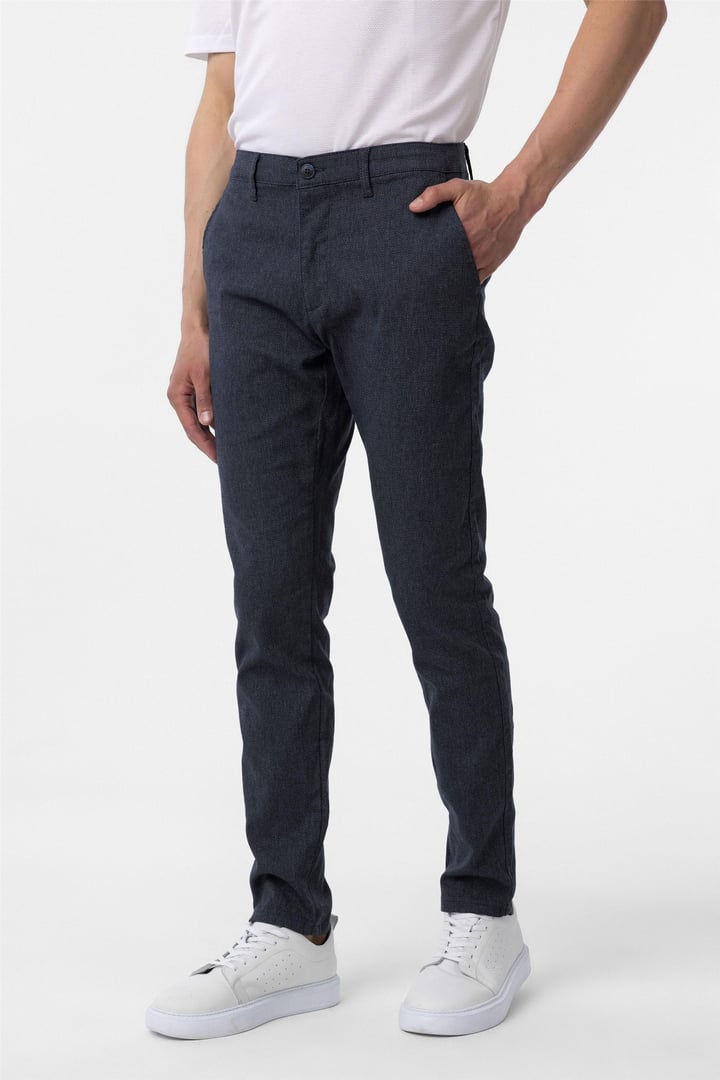 Lacivert Slim Fit Armürlü Kanvas Pantolon