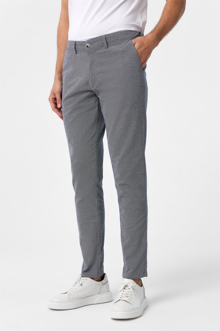 Lacivert Slim Fit Armürlü Kanvas Pantolon