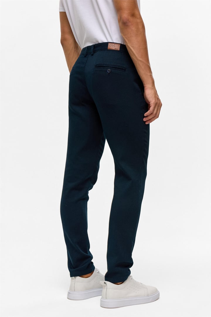 Lacivert Slim Armürlü Kanvas Pantolon