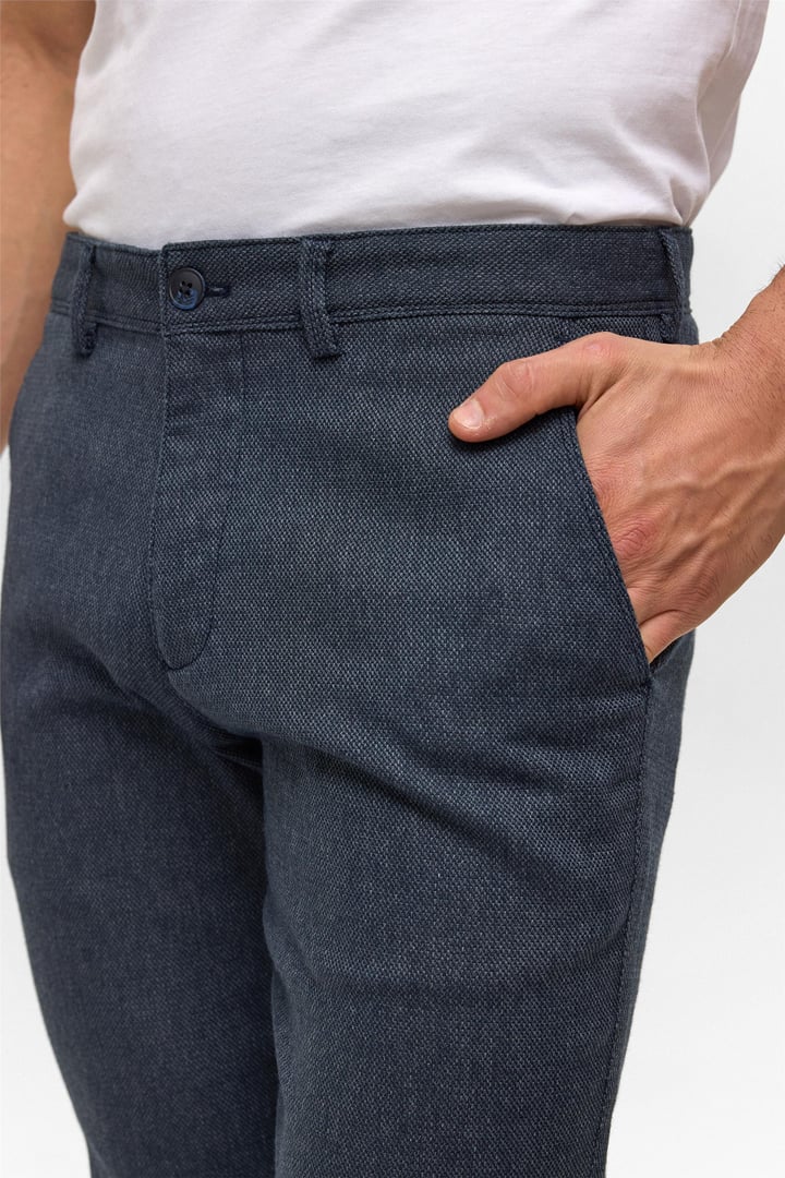 Lacivert Slim Armürlü Kanvas Pantolon