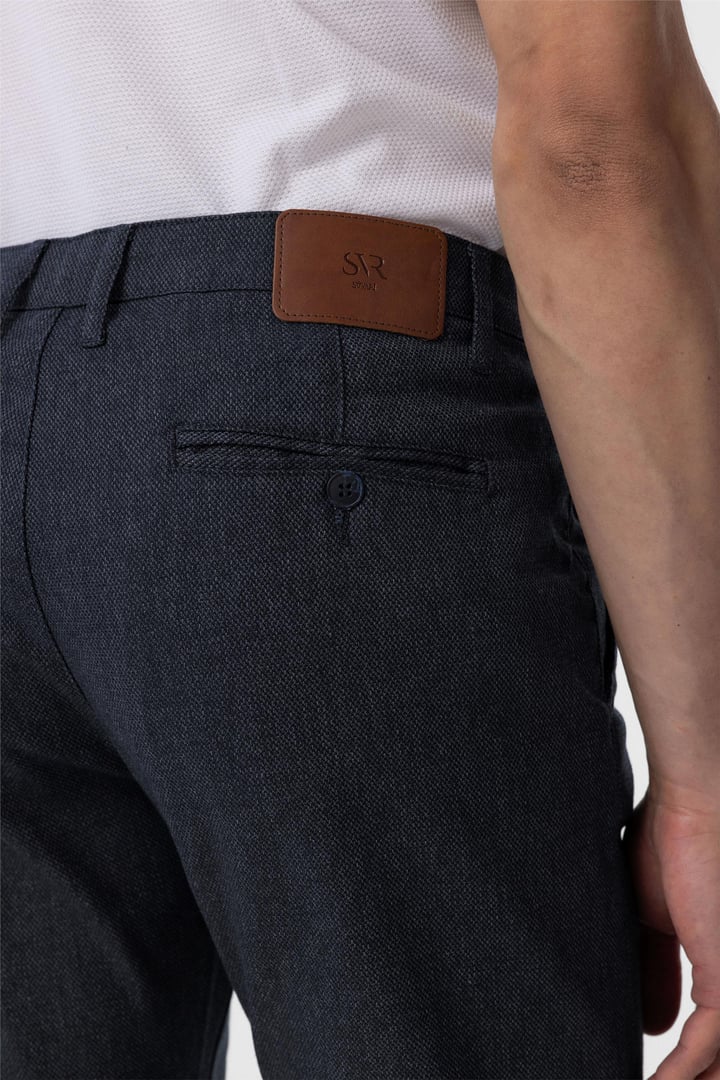 Lacivert Slim Fit Armürlü Kanvas Pantolon