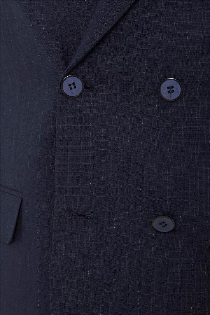 Lacivert Slim Çizgili Sivri Yaka 6 Drop Takım Elbise