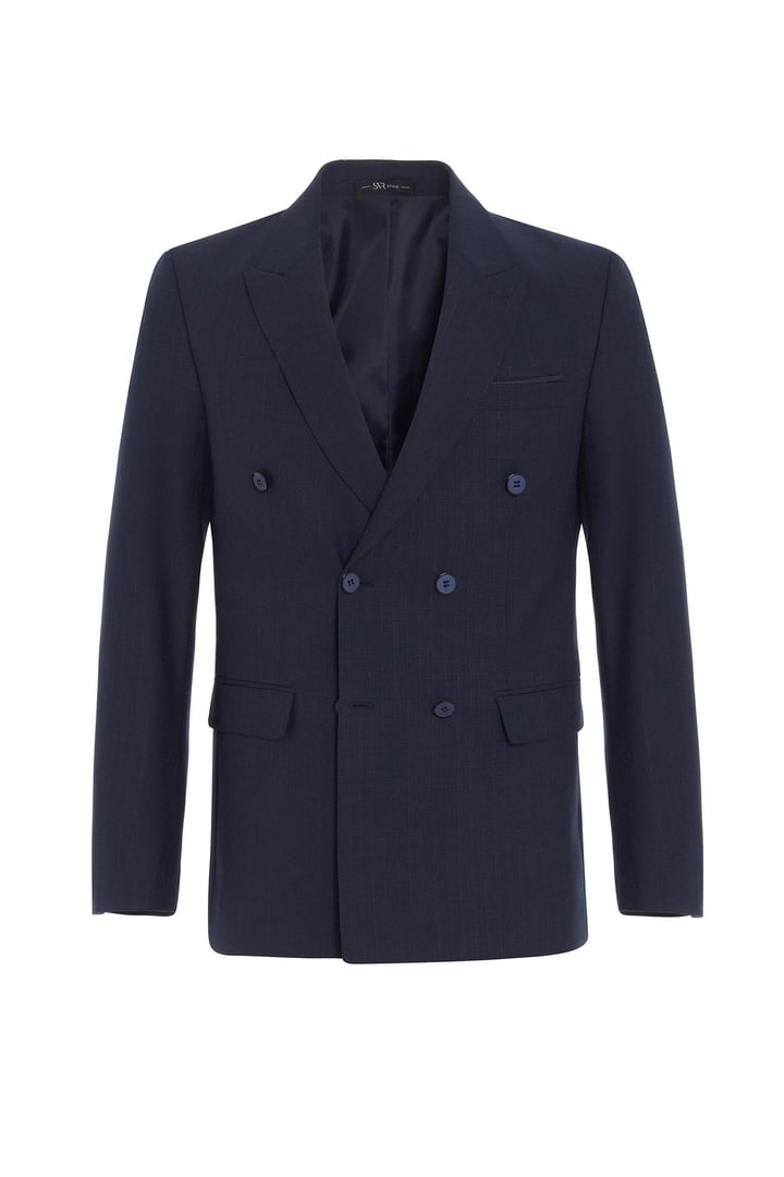 Lacivert Slim Çizgili Sivri Yaka 6 Drop Takım Elbise