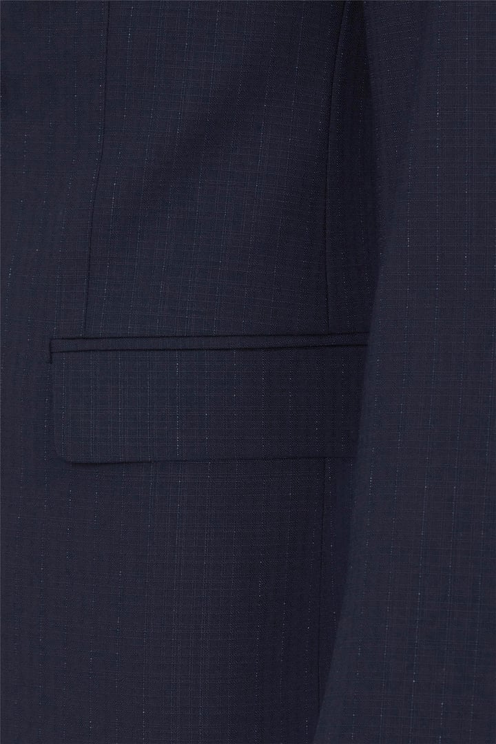 Lacivert Slim Çizgili Sivri Yaka 6 Drop Takım Elbise