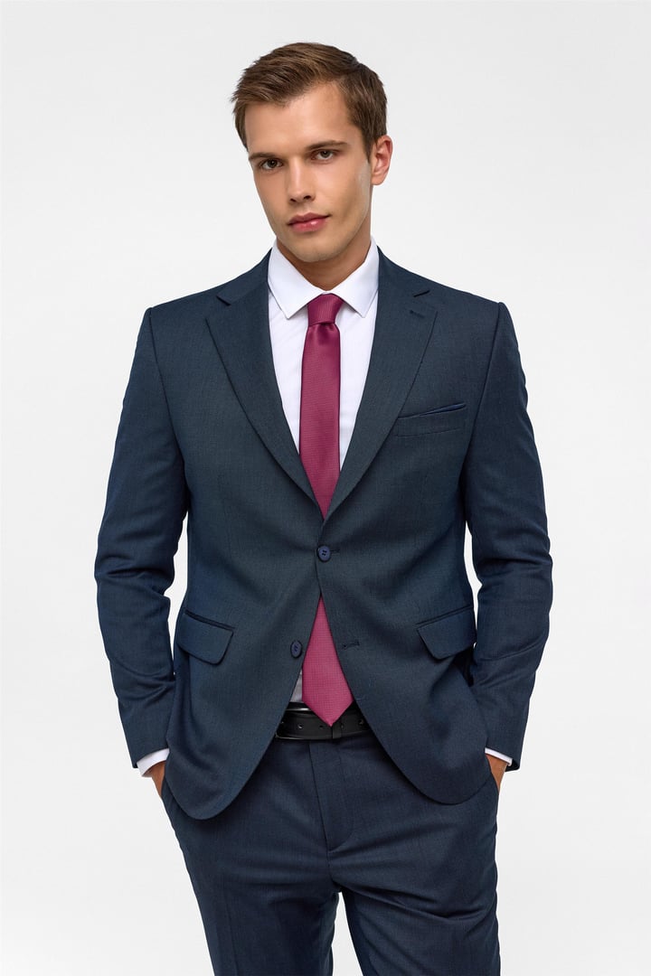 Lacivert Slim Desenli Mono Yaka 6 Drop Takım Elbise