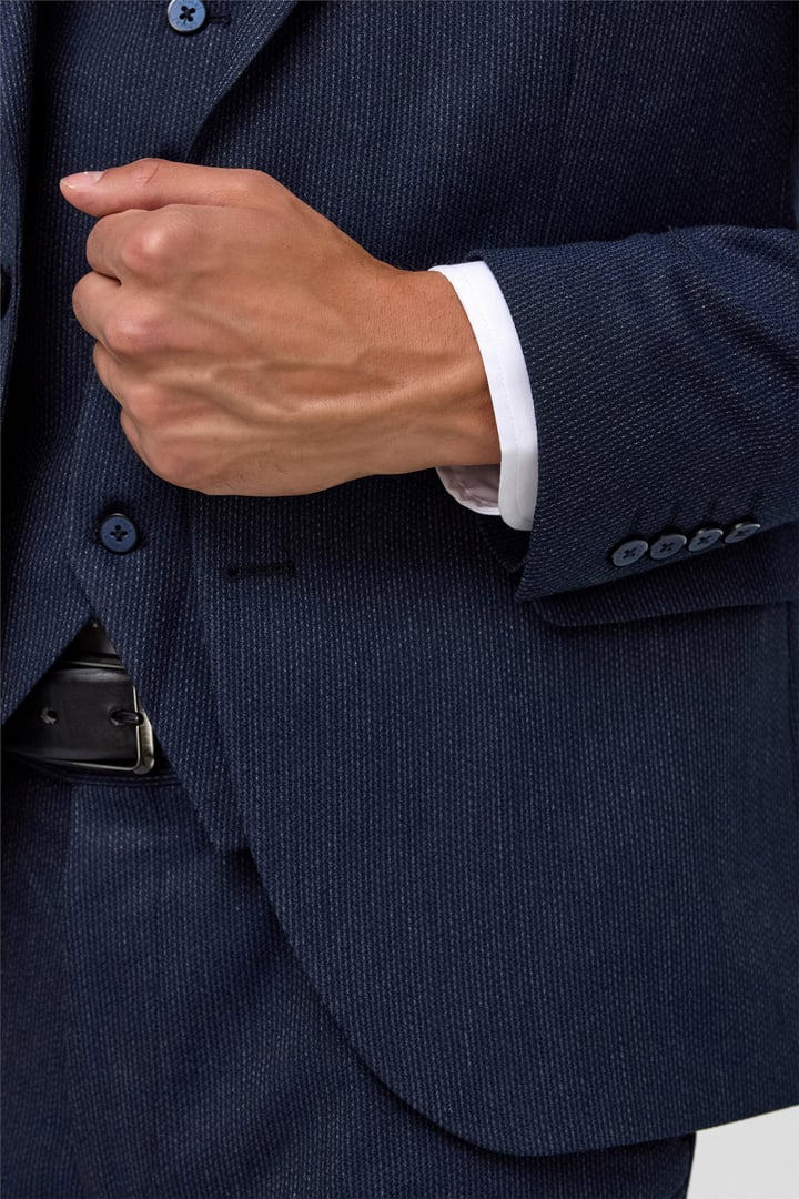 Lacivert Slim Desenli Mono Yaka 6 Drop Yelekli Takım Elbise