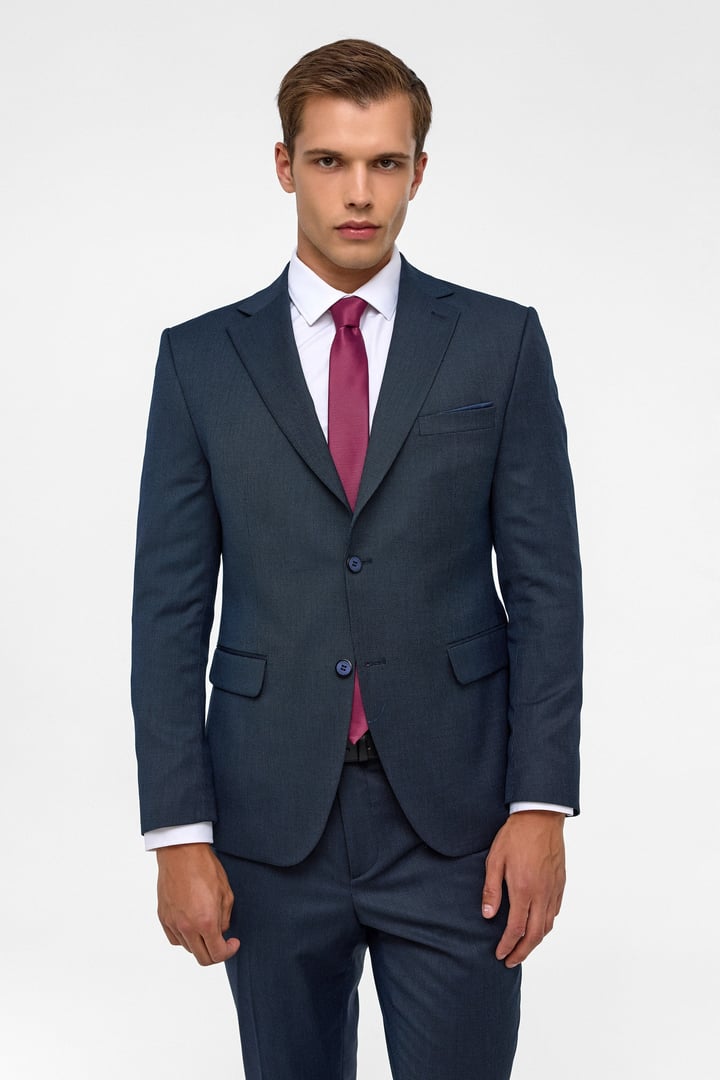 Lacivert Slim Desenli Mono Yaka 6 Drop Takım Elbise