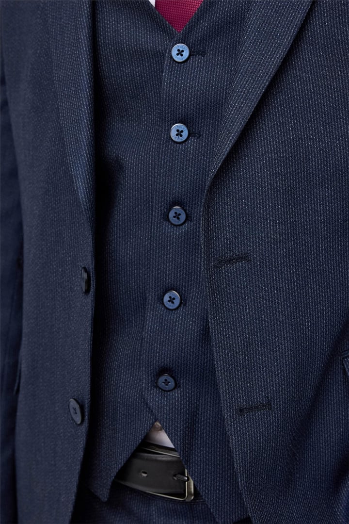 Lacivert Slim Desenli Mono Yaka 6 Drop Yelekli Takım Elbise