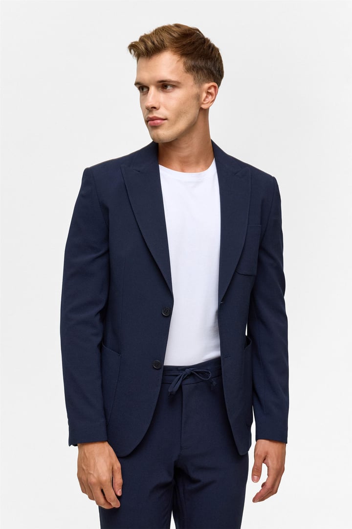 Lacivert Slim Desenli Sivri Yaka 6 Drop Takım Elbise