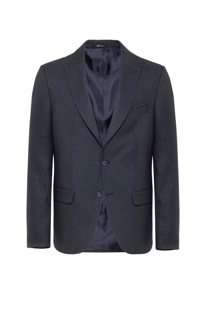 Lacivert Slim Fit Desenli Sivri Yaka 6 Drop Klasik Takım Elbise