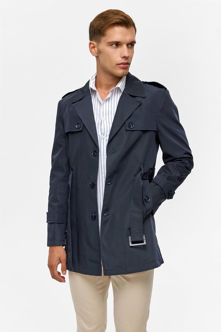 Lacivert Slim Düz Mont