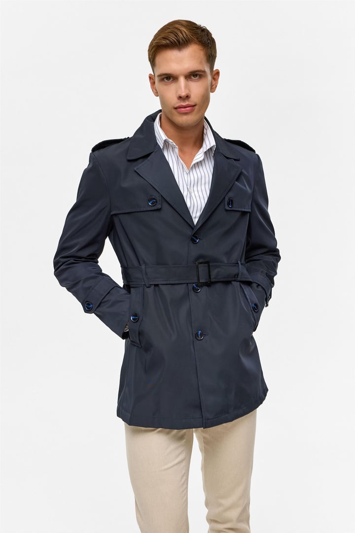 Lacivert Slim Düz Mont