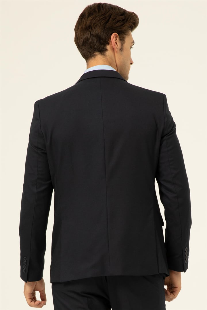 Lacivert Slim Fit Düz Sivri Yaka 6 Drop Klasik Takım Elbise