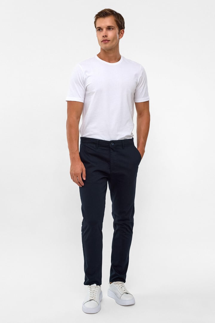 Lacivert Slim Fit Armürlü Chino Pantolon