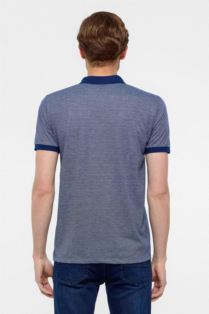 Lacivert Slim Fit Baskılı Polo Yaka Tişört