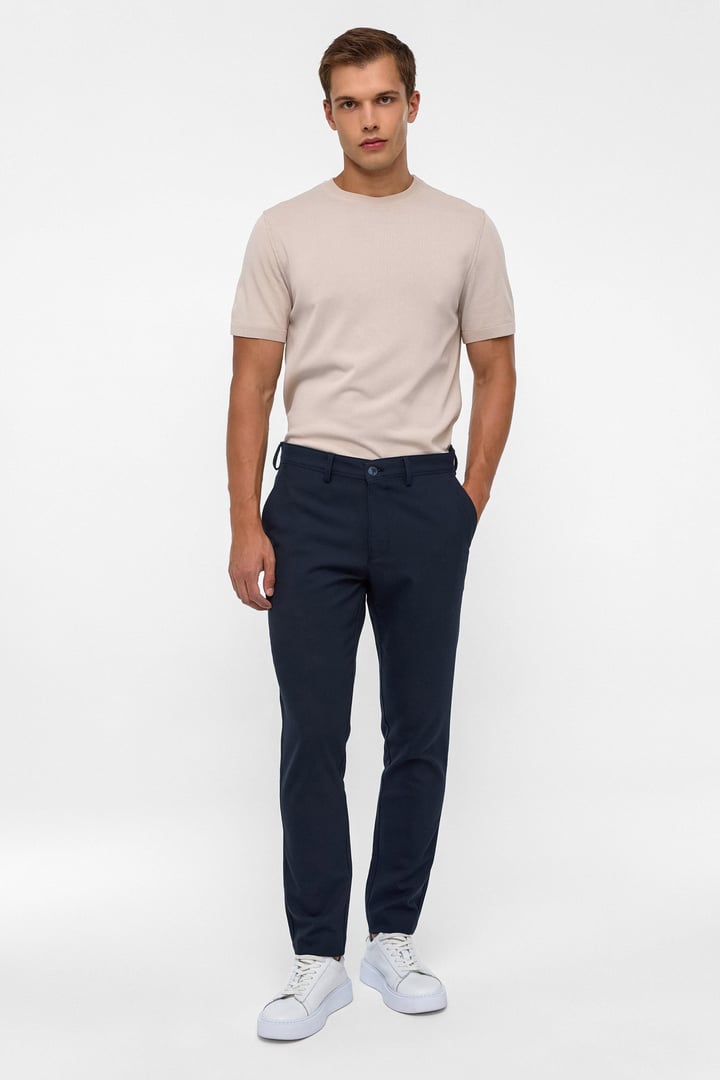 Lacivert Slim Fit Desenli Kumaş Pantolon