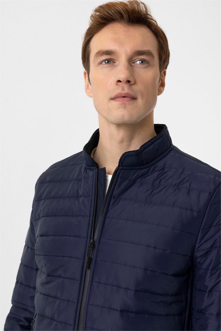 Lacivert Slim Kapitone Mont