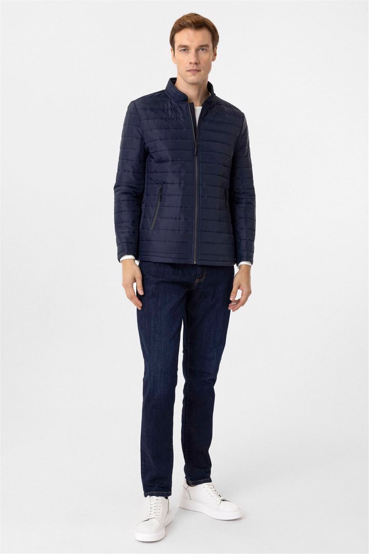 Lacivert Slim Kapitone Mont