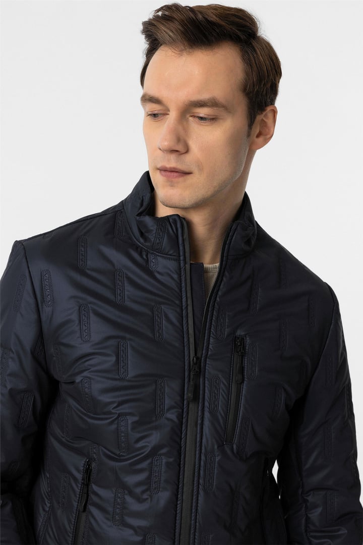 Lacivert Slim Kapitone Mont