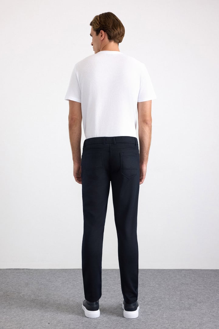 Lacivert Slim Karışık Desen Armürlü Normal Bel Casual Pantolon