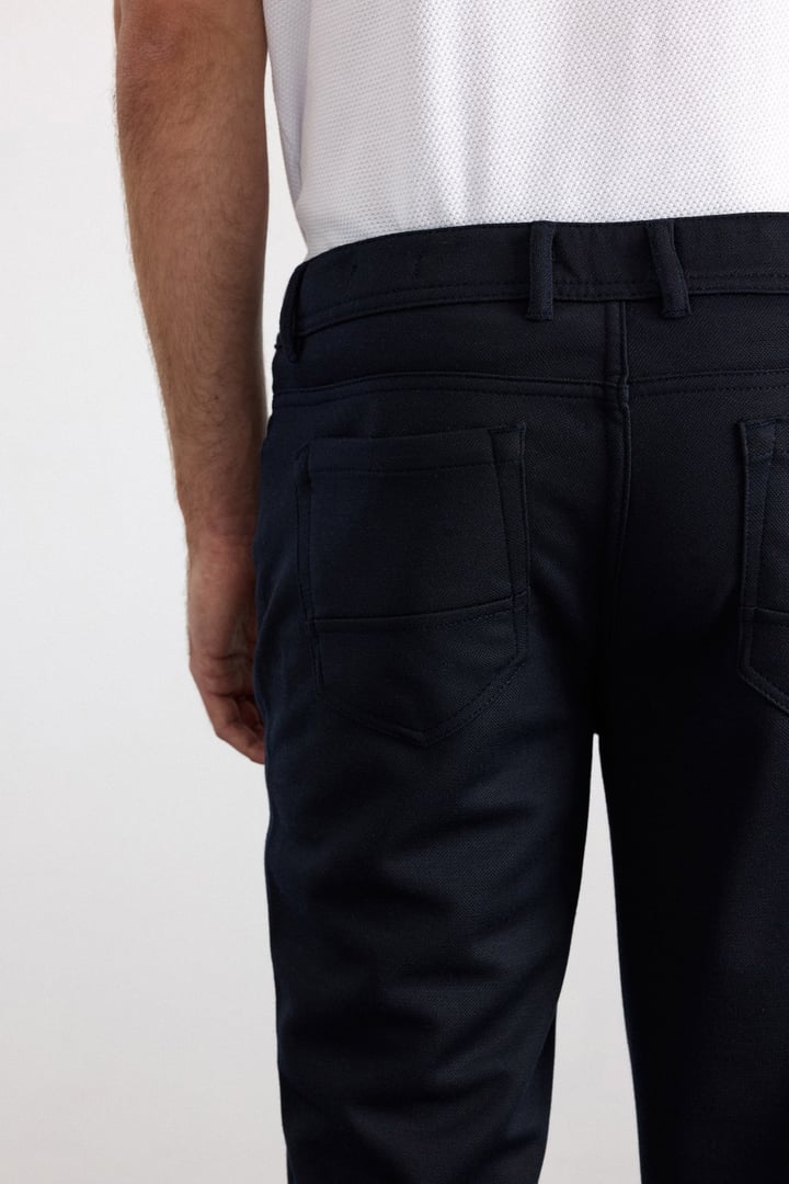 Lacivert Slim Karışık Desen Armürlü Normal Bel Casual Pantolon