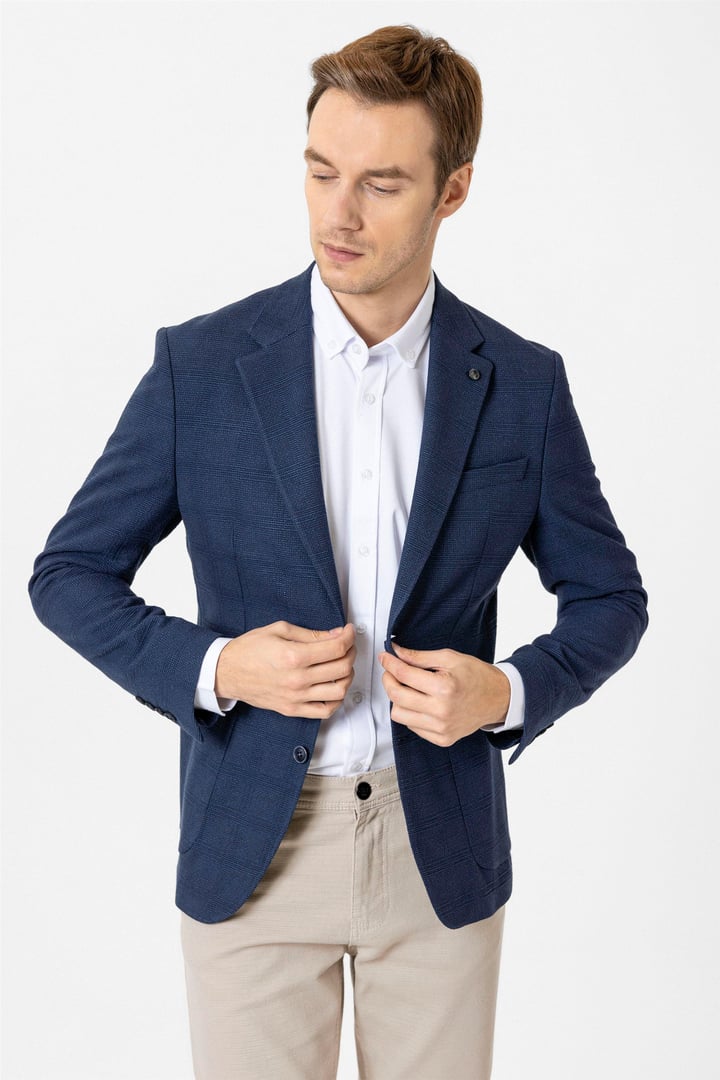 Lacivert Slim Fit Mono Yaka 6 Drop Ceket