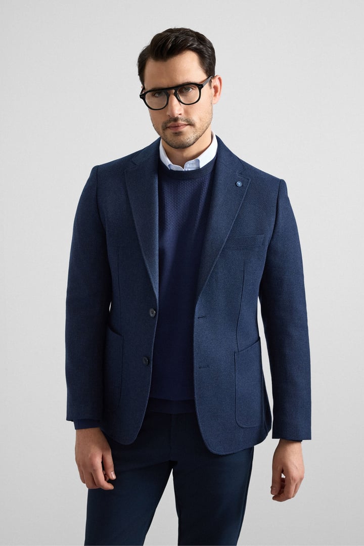 Lacivert Slim Mono Yaka Torba Cep 6 Drop Klasik Ceket