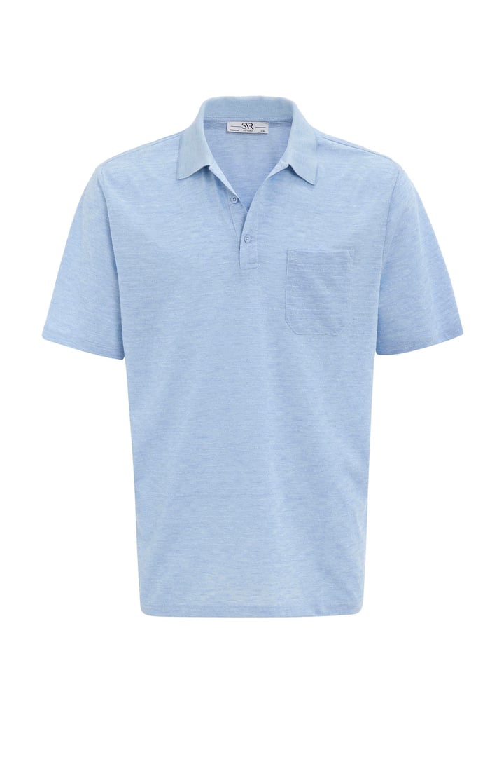 Saks Mavi Regular Armürlü Polo Yaka Tişört