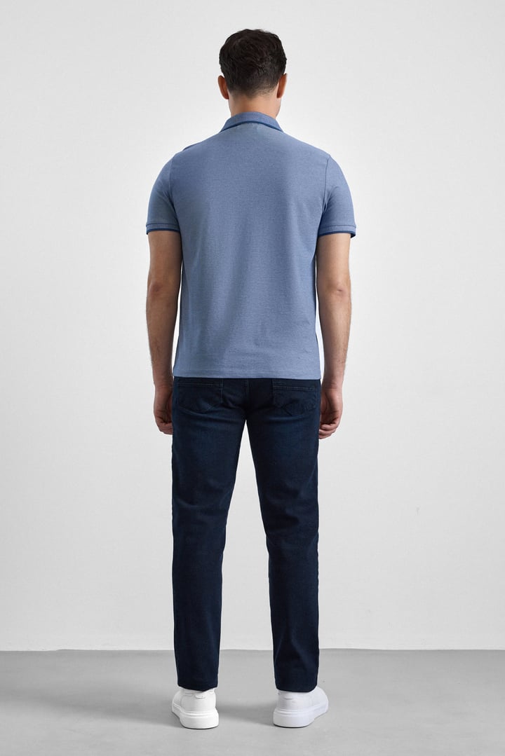 Saks Mavi Regular Düz Baskısız Pike Düğmeli Polo Yaka Nefes Alabilen Tişört