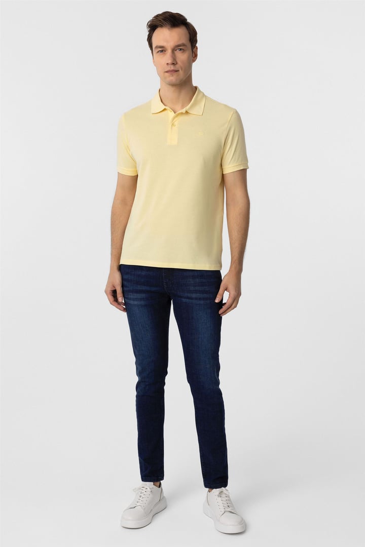 Sarı Slim Fit Düz Polo Yaka Tişört