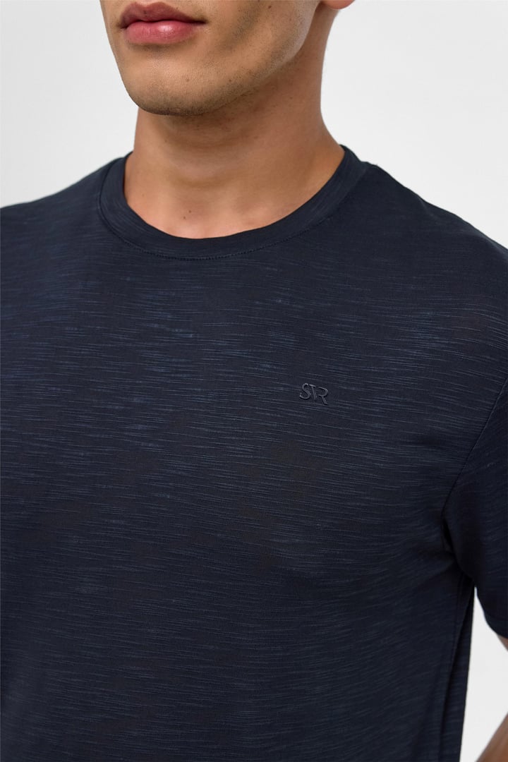 Siyah Regular Armürlü Bisiklet Yaka Tişört