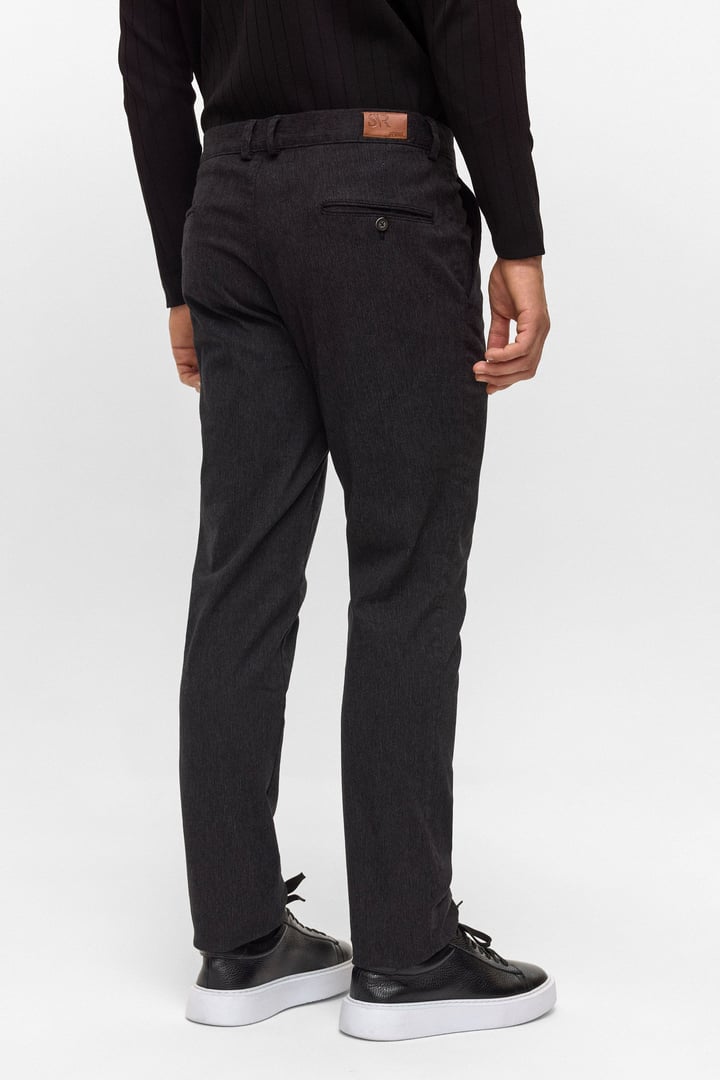 Siyah Regular Armürlü Kanvas Pantolon