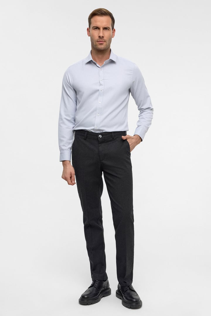 Siyah Regular Armürlü Kanvas Pantolon