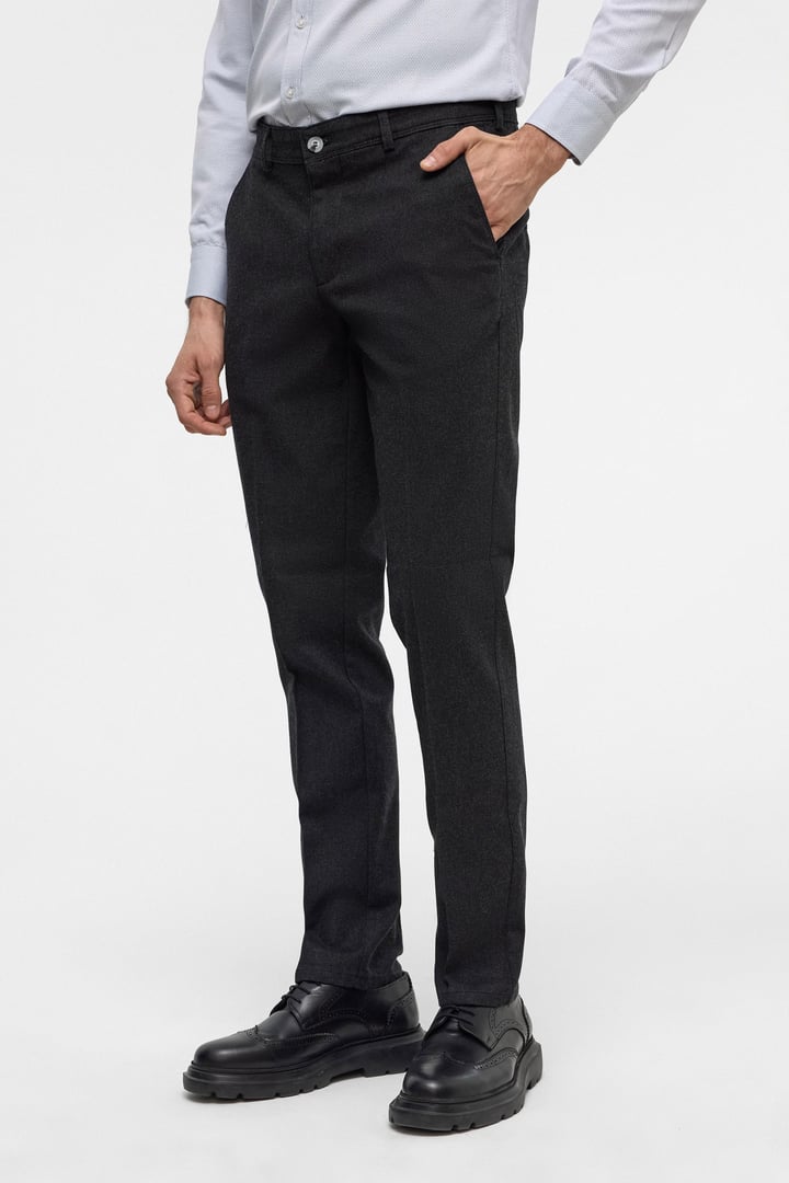 Siyah Regular Armürlü Kanvas Pantolon