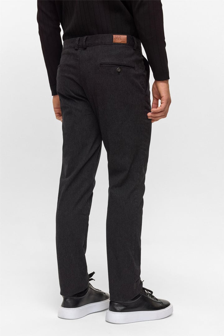 Siyah Regular Armürlü Kanvas Pantolon