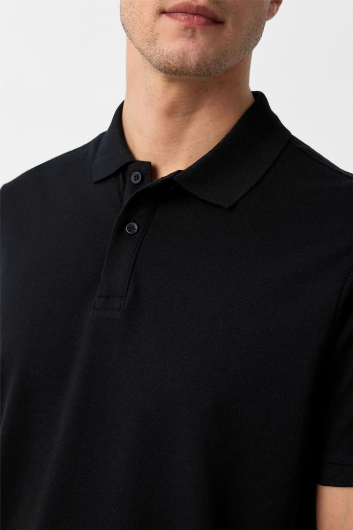 Siyah Regular Armürlü Polo Yaka Tişört