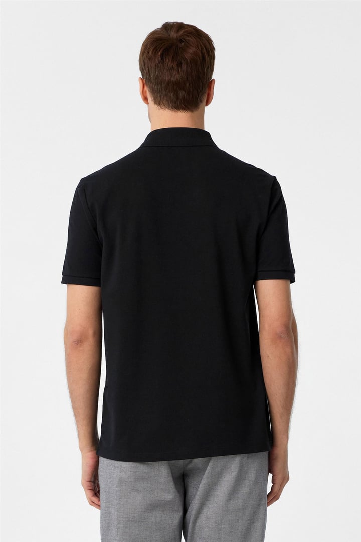 Siyah Regular Armürlü Polo Yaka Tişört