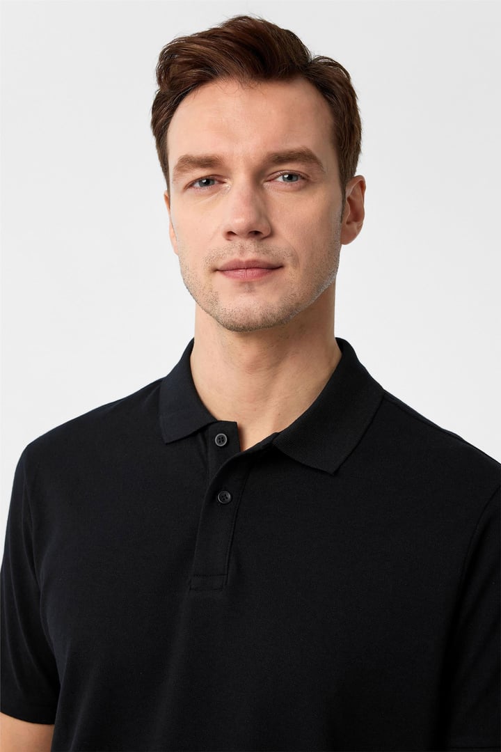 Siyah Regular Armürlü Polo Yaka Tişört
