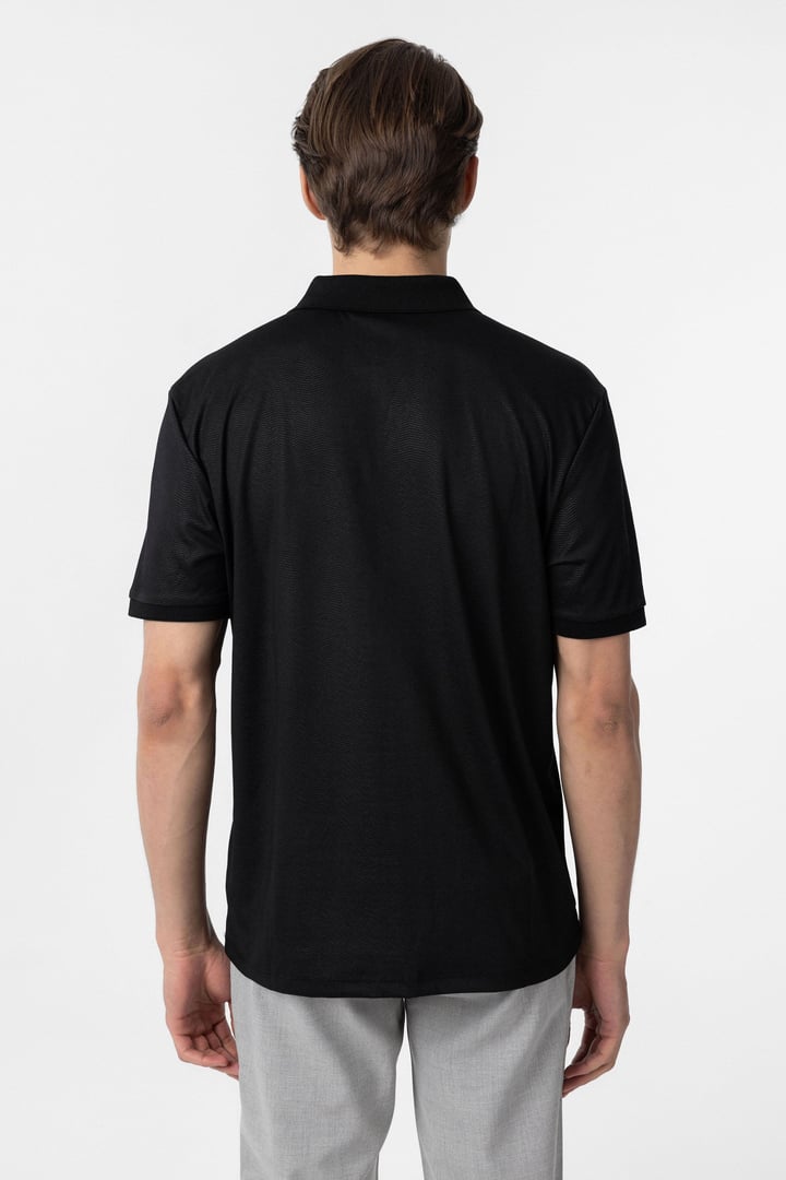 Siyah Regular Baskılı Polo Yaka Tişört