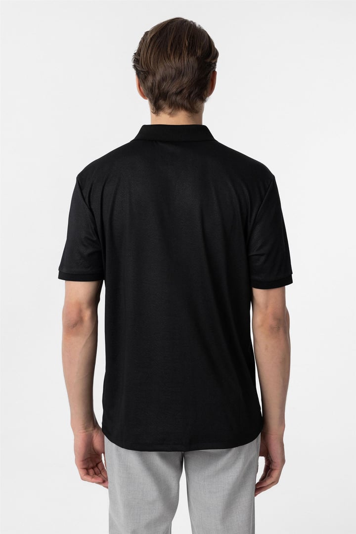 Siyah Regular Baskılı Polo Yaka Tişört
