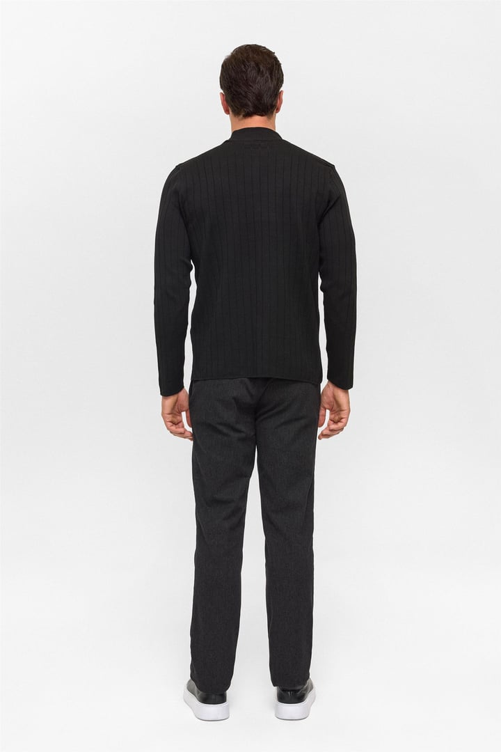 Siyah Regular Desenli Bisiklet Yaka Triko Kazak