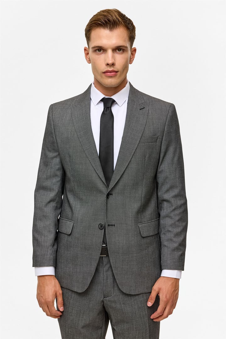 Siyah Regular Desenli Sivri Yaka 4 Drop Takım Elbise